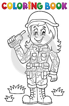 Coloring book female soldier theme 1