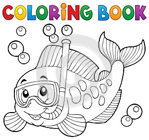 Coloring book fish snorkel diver