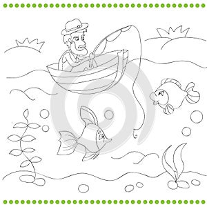 Coloring book with fisherman