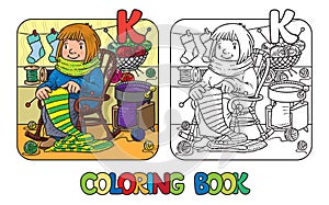 Coloring book with funny knitter women.