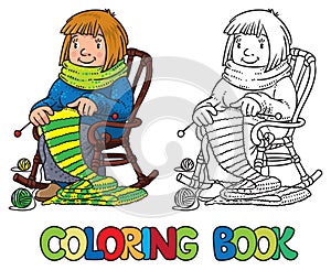 Coloring book with funny knitter women.