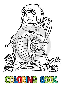 Coloring book with funny knitter women.