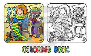 Coloring book with funny knitter women. photo