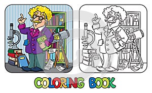 Coloring book of funny scientist or inventor photo