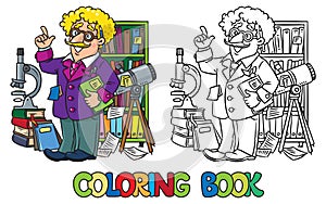 Coloring book of funny scientist or inventor photo