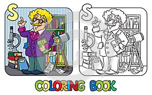 Coloring book of funny scientist or inventor photo