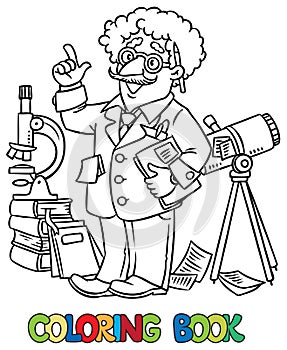 Coloring book of funny scientist or inventor photo