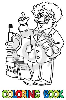 Coloring book of funny scientist or inventor photo