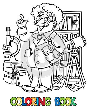 Coloring book of funny scientist or inventor photo