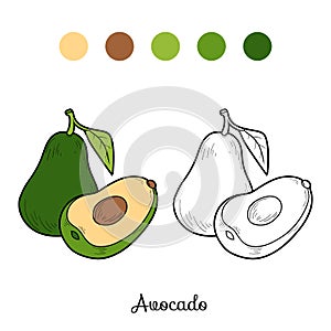 Coloring book game: fruits and vegetables (avocado)