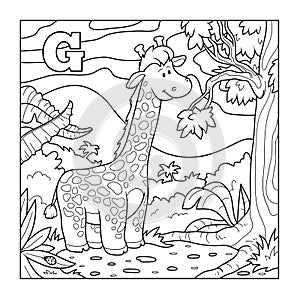 Coloring book (giraffe), colorless alphabet for children: letter