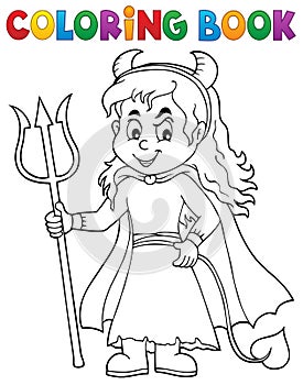 Coloring book girl in devil costume 1