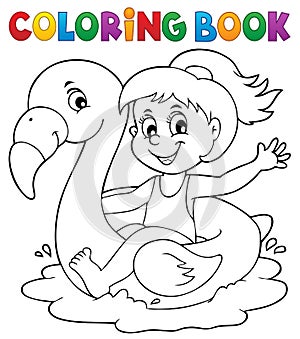 Coloring book girl on flamingo float 1