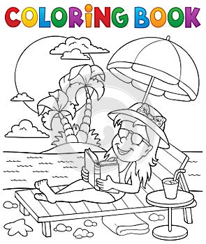 Coloring book girl on sunlounger theme 2