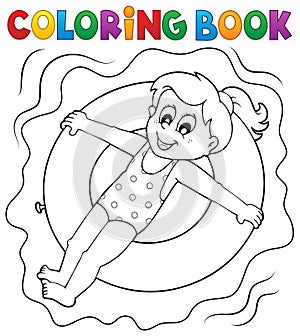 Coloring book girl on swim ring
