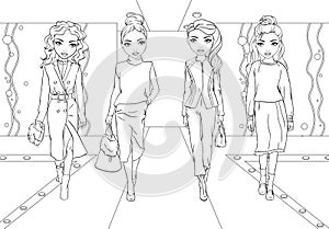Coloring Book Girls In Suits On Runway