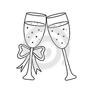 Coloring book glasses champagne, great design for any purposes. Adult coloring book page. Cartoon illustration