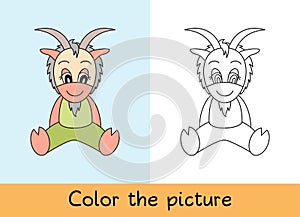 Coloring book. Goat. Cartoon animall. Kids game. Color picture. Learning by playing. Task for children photo