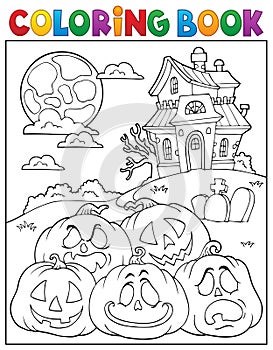 Coloring book Halloween pumpkins pile 2