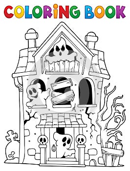 Coloring book haunted house with ghosts