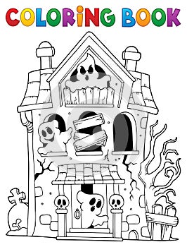 Coloring book haunted house with ghosts photo