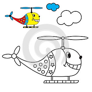 Coloring book the helicopter in the sky with