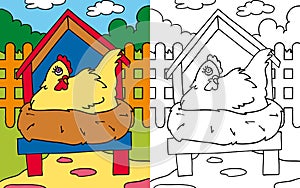 Coloring book hen hatching