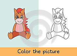 Coloring book. Horse. Cartoon animall. Kids game. Color picture. Learning by playing. Task for children photo