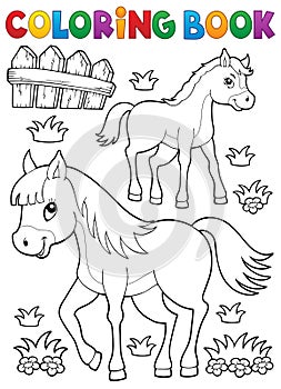 Coloring book horse with foal theme 1