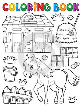 Coloring book horse and related objects