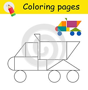 Coloring book. Illustration for children education. Cartoon dump truck