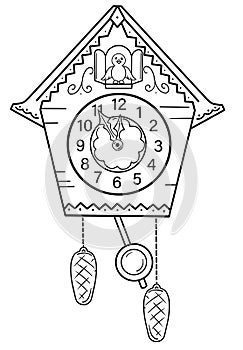 coloring book illustration with Cuckoo-clock