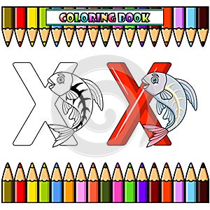 Coloring book, Illustration of X letter for X-Ray Fish