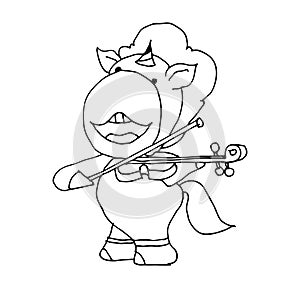 Coloring book for kids - baby unicorn is playing the violin. Black and white cute cartoon unicorns. Vector illustration.