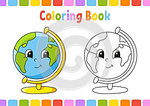 Coloring book for kids. Back to school theme. Cartoon character. Vector illustration. Fantasy page for children. Black contour