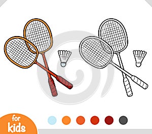 Coloring book for kids, Badminton rackets and shuttlecock