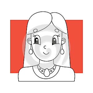 Coloring book for kids. Beautiful cute fashionable girls with jewelry. Cheerful character. Vector illustration. Cute cartoon style