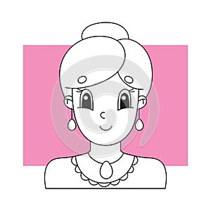 Coloring book for kids. Beautiful cute fashionable girls with jewelry. Cheerful character. Vector illustration. Cute cartoon style