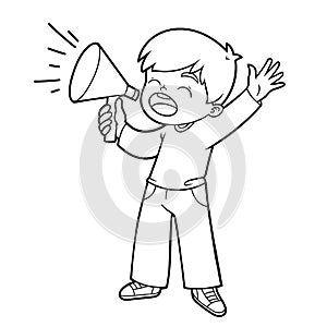 Coloring book for kids, Boy shouting through a megaphone