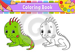 Coloring book for kids. Cartoon character. Vector illustration. Black contour silhouette. Isolated on white background. Animal