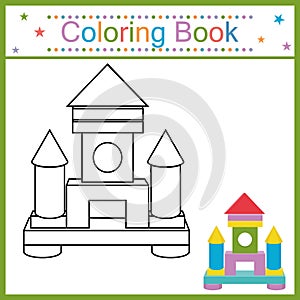 Coloring book for kids castle, black contour line, vector isolated doodle illustration