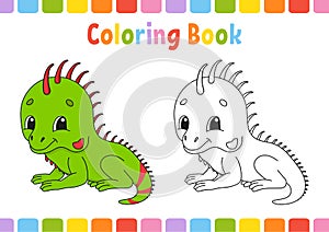 Coloring book for kids. Cheerful character. Vector illustration. Cute cartoon style. Fantasy page for children. Black contour