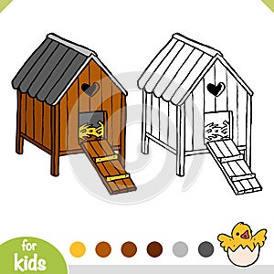 Coloring book for kids, Chicken wooden coop