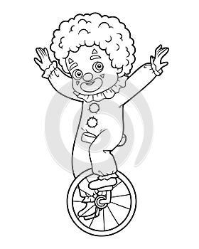 Coloring book for kids, Clown boy rides a unicycle