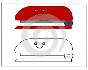 Coloring book for kids. Color a cute cartoon stapler after the pattern. Vector isolated on a white background