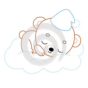 Coloring book for kids, Cute bear sleeps on a cloud photo