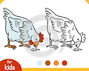 Coloring book for kids, Cute cartoon chicken