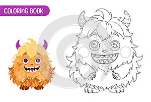 Coloring book for kids. Cute funny monster.