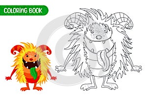 Coloring book for kids. Cute funny monster.