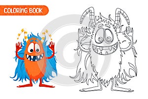 Coloring book for kids. Cute funny monster.